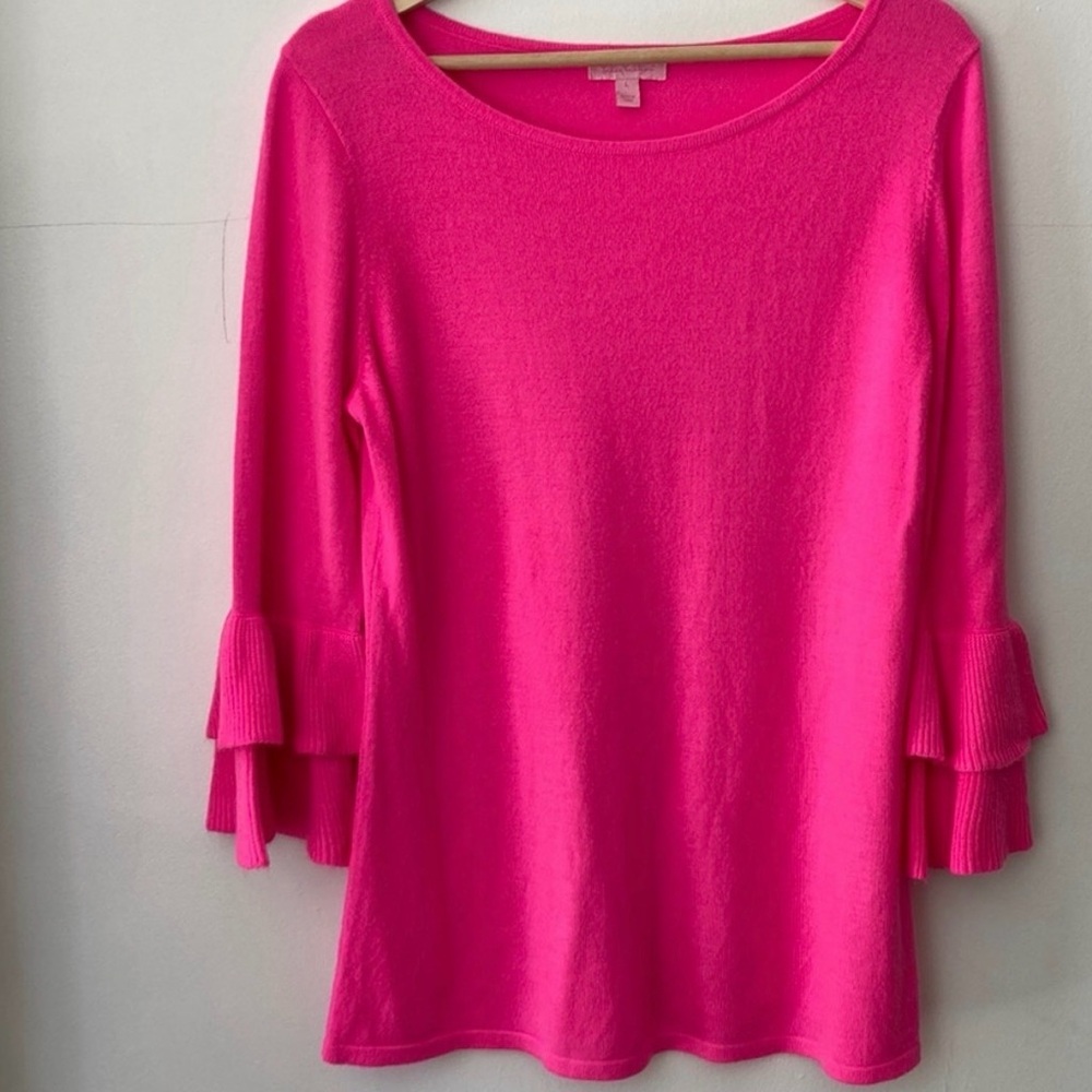 Lilly Pulitzer Women's Pink Ruffle Sleeve sweater